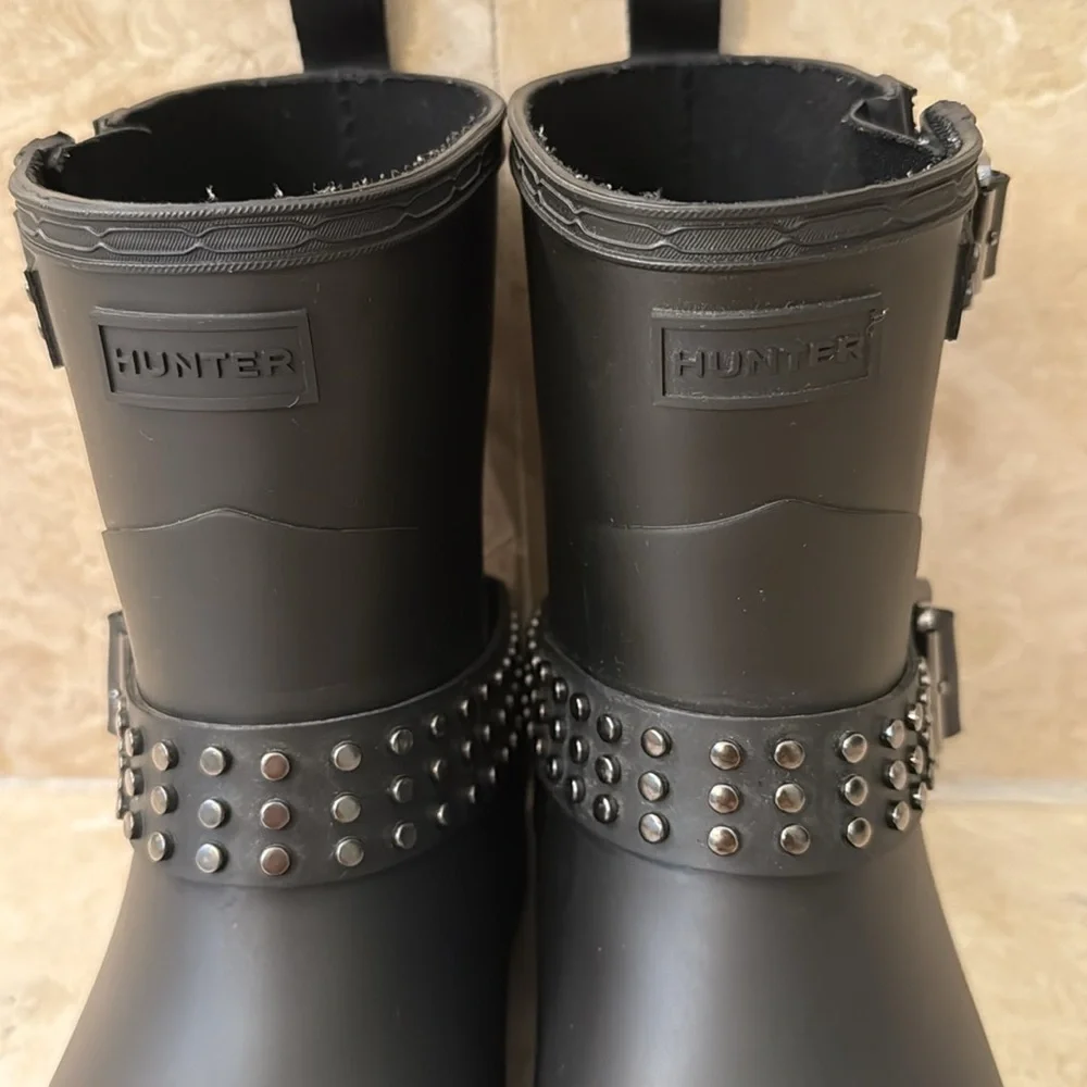 Hunter Black Ankle Boots with Studded Straps - Picture 3 of 8